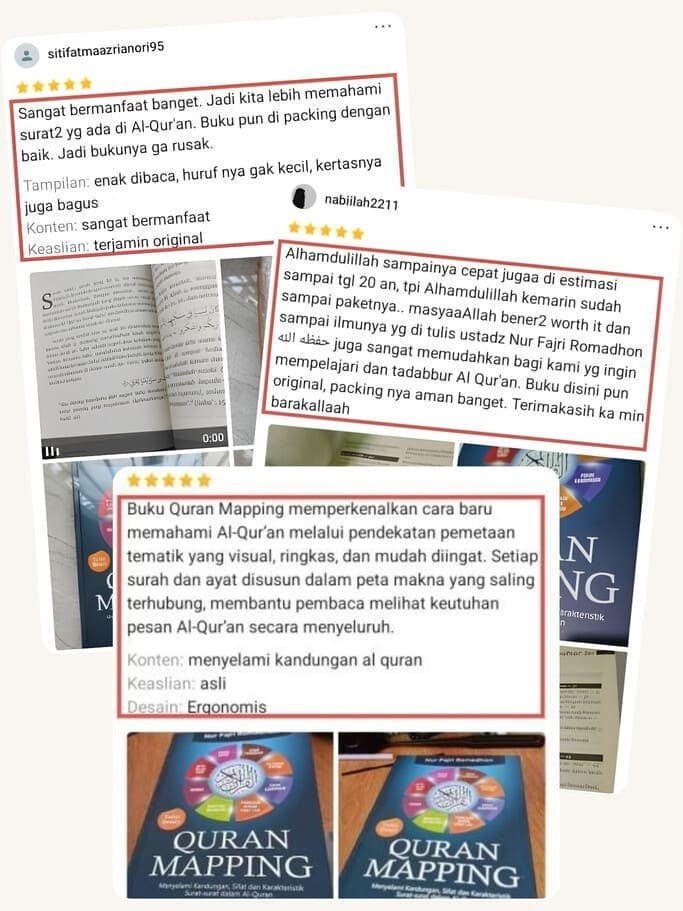 Kolase ulasan pembeli Quran Mapping dari marketplace